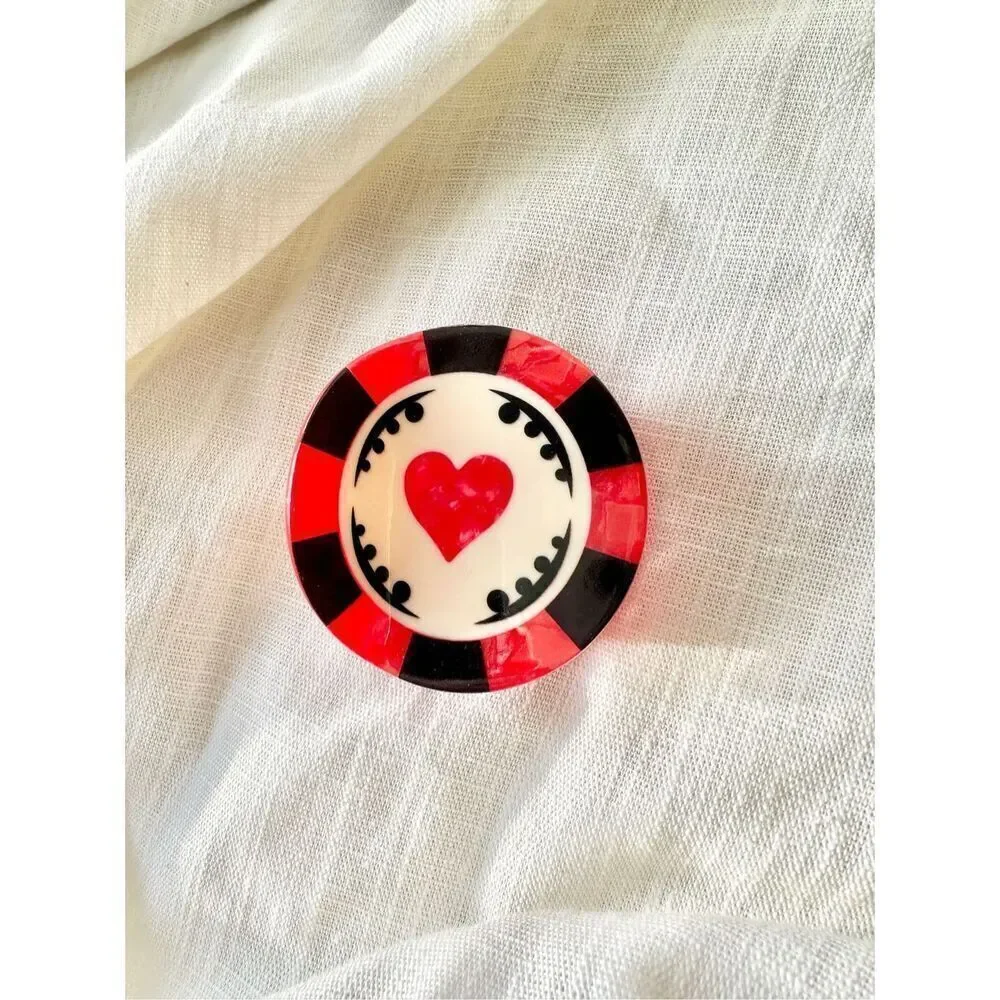 Lucky in love black, red, and cream poker chip hair claw